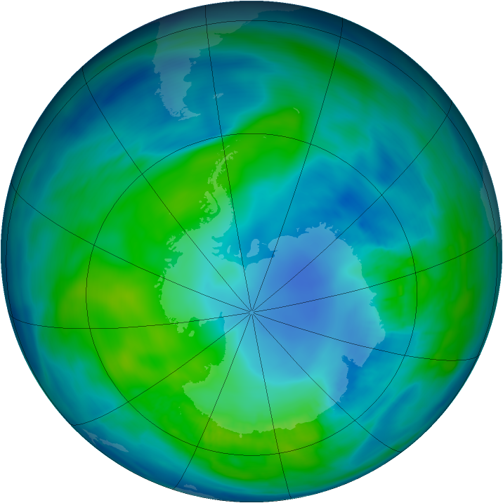 Antarctic ozone map for 22 April 2015
